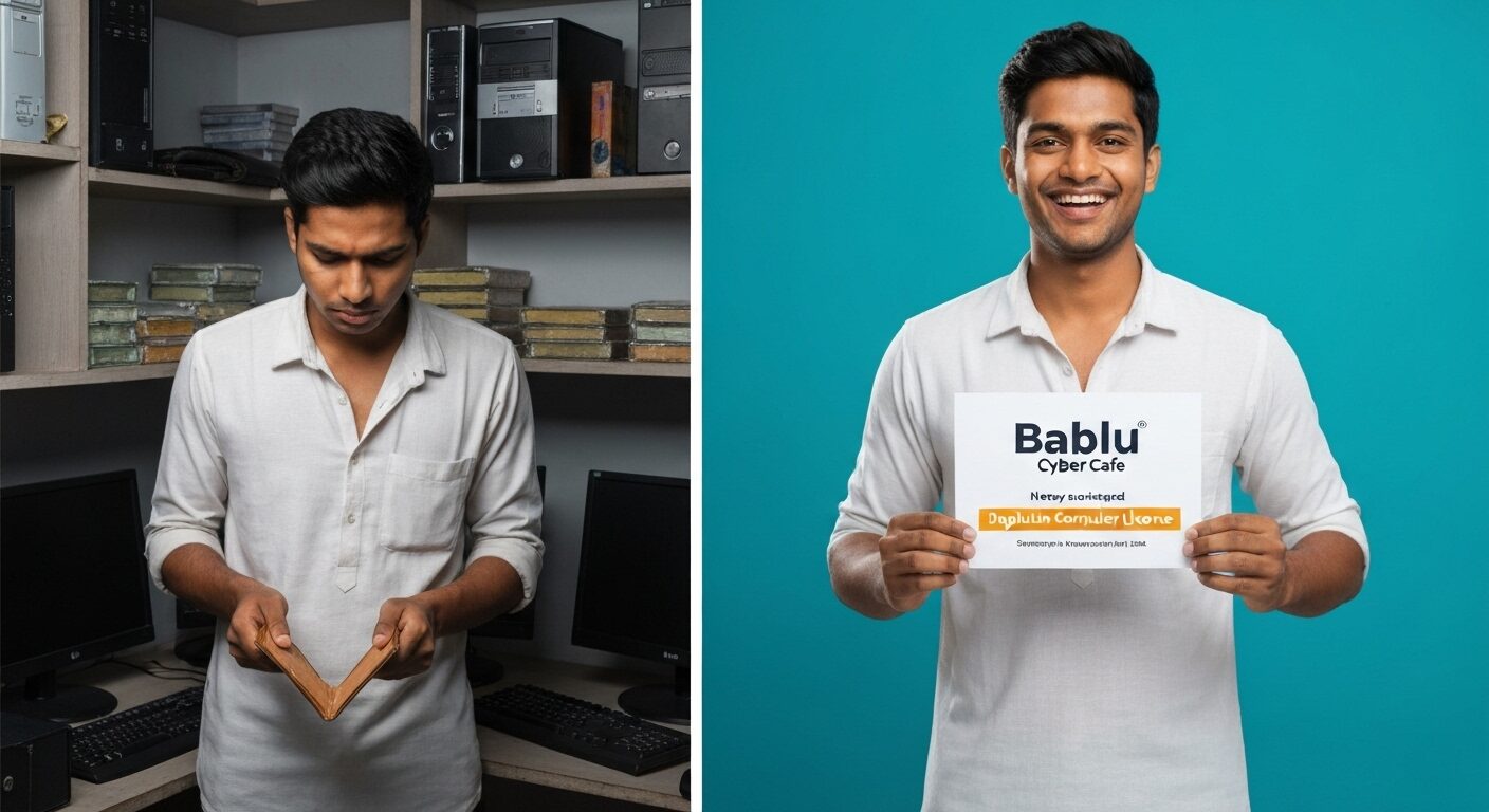 An operator in Bihar getting a duplicate operator licence with the help of Bablu Cyber Cafe after losing the original.