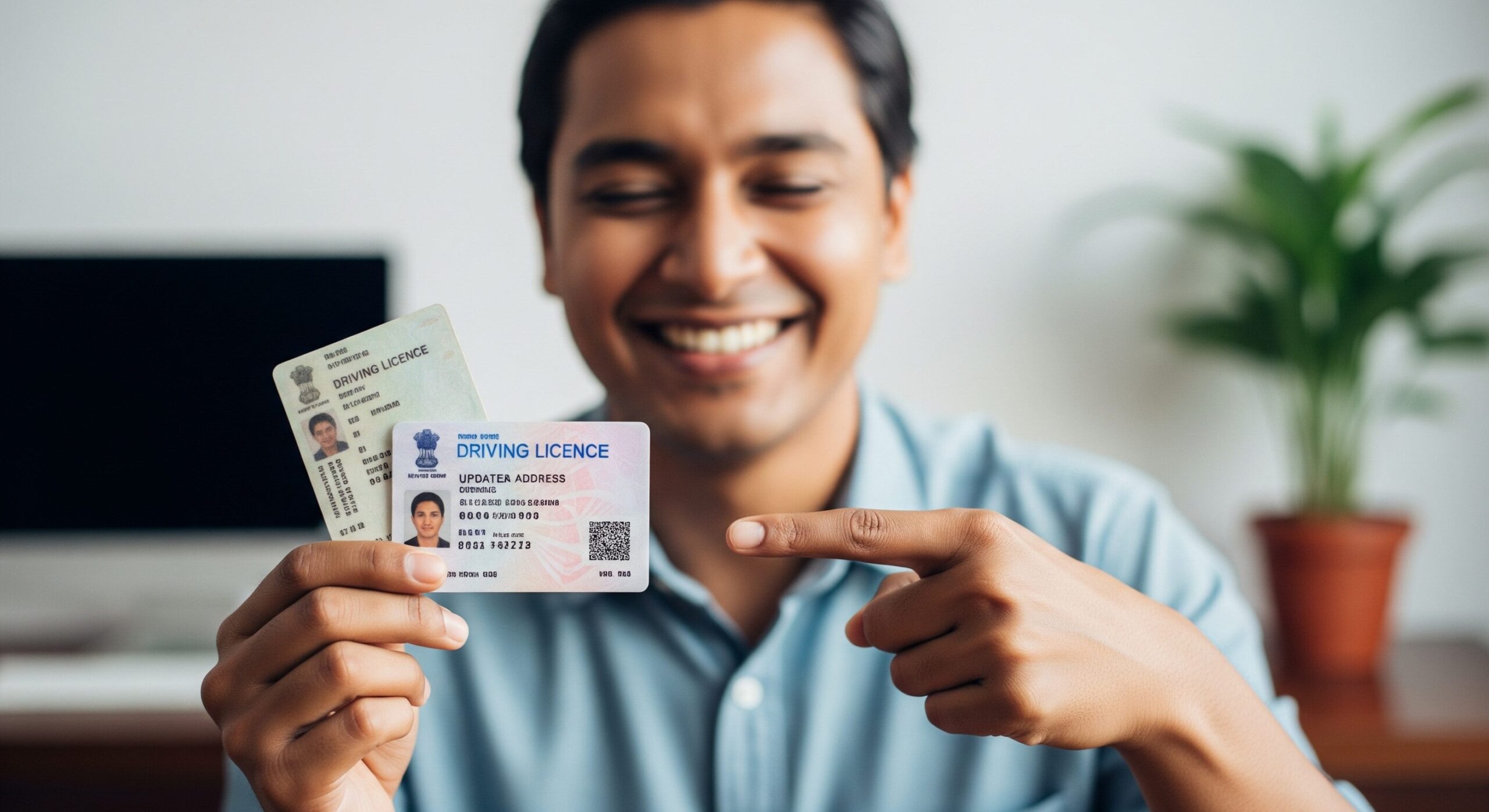 A person in Patna happily receiving their new driving licence with an updated address.