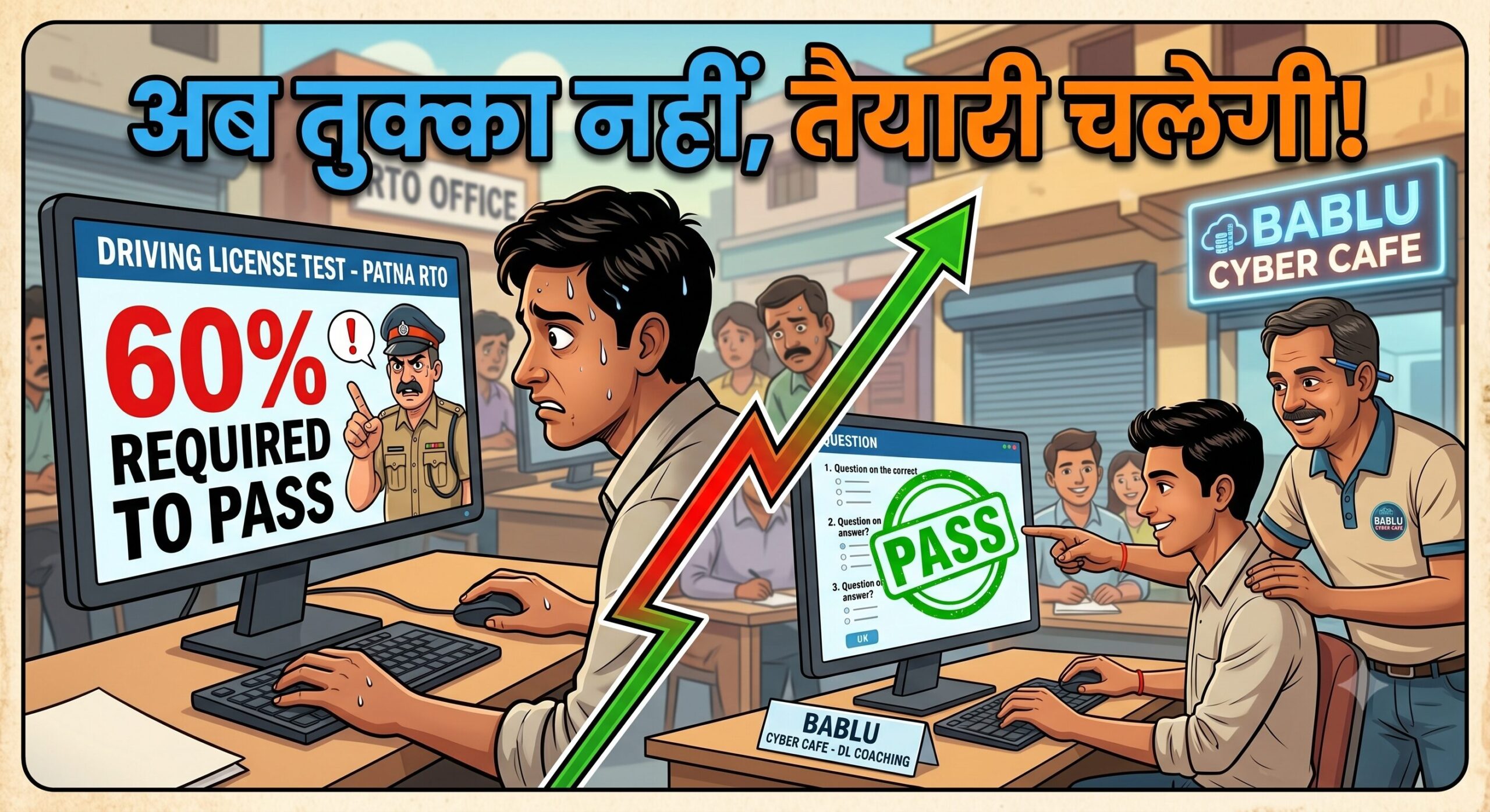 Information about the new 60% mandatory pass marks for the driving licence computer test in Patna, Bihar.

